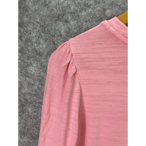 LOFT Shirt Womens Large Pink Long Sleeve Puff Shoulder Heart Embroidered Cotton - Picture 9 of 9